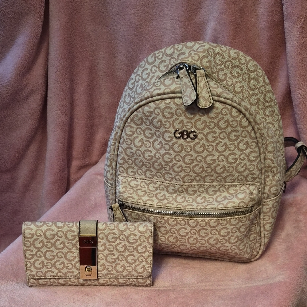 G by Guess Monogrammed Blush Pink Backpack and Wallet